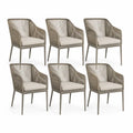 Chaises de jardin lot de 6 56 cm x 60 cm x 80 cm corde tressée beige structure aluminium avec coussins