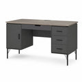 Bureau rectangulaire 140 cm 60 cm 75 cm plateau effet bois gris structure acier noir avec 3 tiroirs et armoire latérale