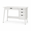 Bureau rectangulaire 120 x 60 x 75 cm avec caisson 3 tiroirs mélaminé blanc pieds en bois peint blanc et poignées noires
