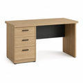 Bureau rectangulaire 120 x 60 x 75 cm panneaux de particules mélaminés imitation chêne clair caisson 3 tiroirs structure chêne clair et noir