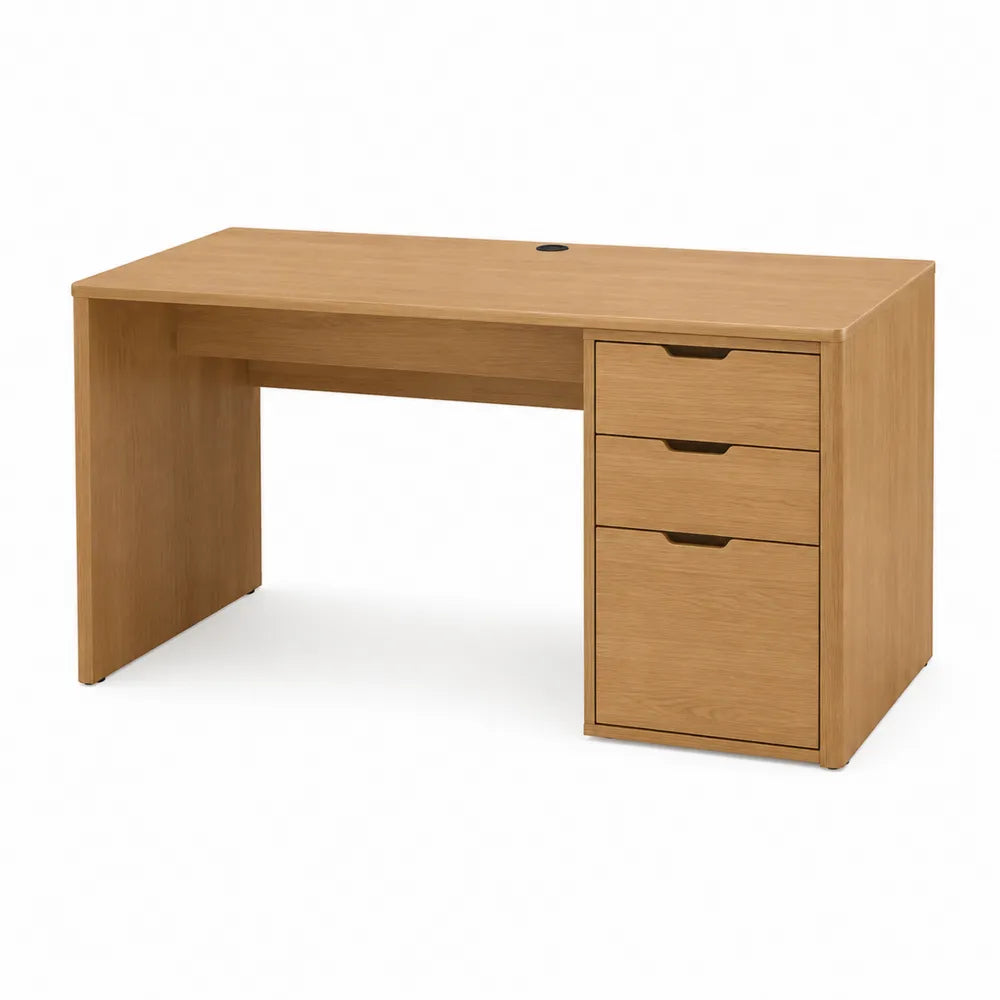 Bureau droit avec caisson 3 tiroirs 120 cm 60 cm 75 cm panneaux mélaminés décor chêne clair forme rectangulaire