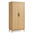 Armoire 2 portes 100 x 50 x 180 cm bois naturel MDF panneaux de particules poignées métal noir pieds bois massif forme rectangulaire