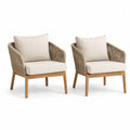 Chaises de jardin lot de 2 65 cm x 70 cm x 80 cm en bois d’acacia cordage polyester et coussins beige