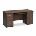 Bureau rectangulaire 140 cm 60 cm 75 cm plateau effet noyer structure acier noir avec 3 tiroirs et armoire latérale