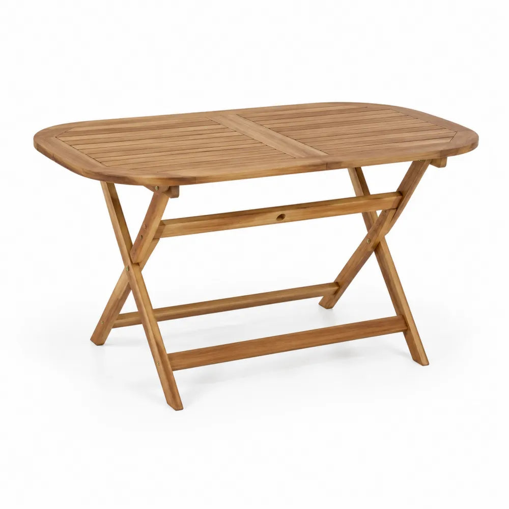 Table de jardin rectangulaire pliante 120 cm 70 cm 74 cm acacia massif finition marron miel plateau à lattes structure pliable