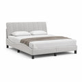 Lit cadre rembourré 160 x 200 cm tissu polyester gris clair tête de lit à panneaux verticaux structure MDF bois pieds noirs