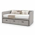 Lit 90 x 200 cm avec canapé intégré tissu polyester gris avec tiroirs de rangement structure bois et MDF cadre rectangulaire